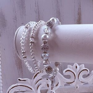 Elegant Silver and Pearl Beaded Bracelet Set